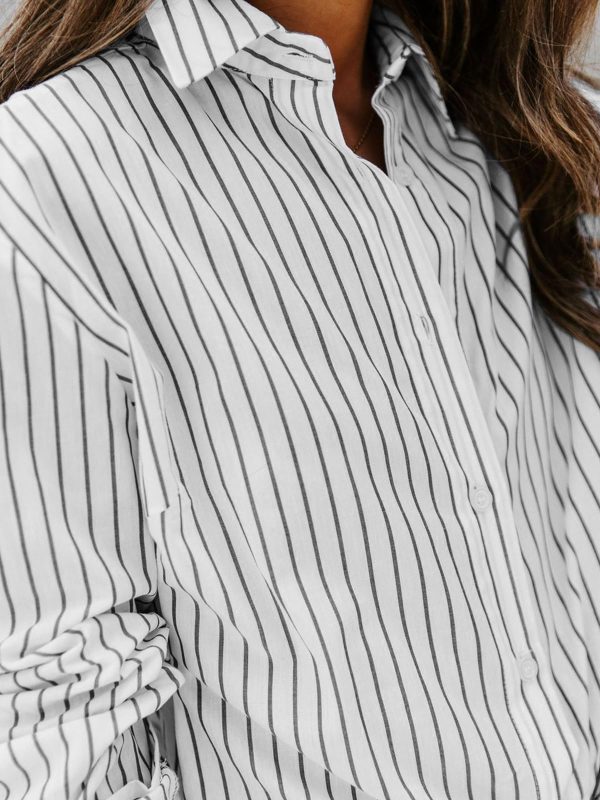 Womens Button Down Shirts Cotton Striped Dress Shirt Long Sleeve Collared Office Work Blouses Tops