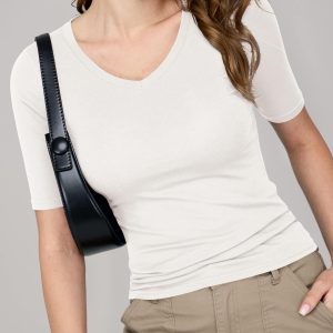 Women's V Neck T Shirts Slim Fitted Half Sleeve Tops Basic Tees