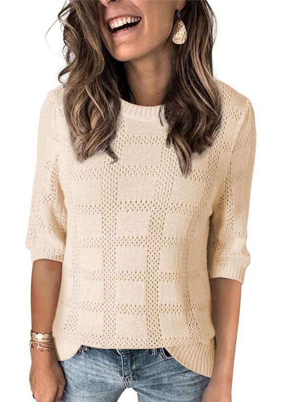 Women's Casual Short Sleeve Loose Tunic Tops Lightweight Crochet Knit Summer Sweaters Blouses