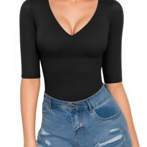 Half Sleeve Bodysuit V Neck Bodysuit Shirts for Women