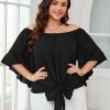 Womens Plus Size Off The Shoulder Blouse Tops Half Sleeves Tie Front Sexy Flowy Top