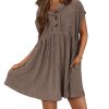 Women's Summer Dresses 2025 Cap Sleeves Button Down Solid Oversized Short Dress Tshirt Mini Dress with Pockets