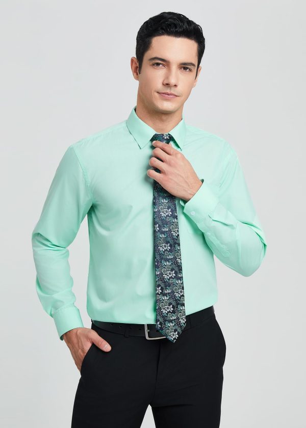Men's Solid Long Sleeve Dress Shirt with Matching Tie and Handkerchief Set Classic Button Down Formal Business Shirts