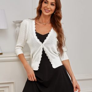 Women’s Sweater Cropped Cardigan Knit Shrugs for Dresses Tops Button Down Lightweight Soft