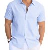 Men's Casual Button Down Shirts Short Sleeve Striped Cotton Beach Summer Vacation Shirt