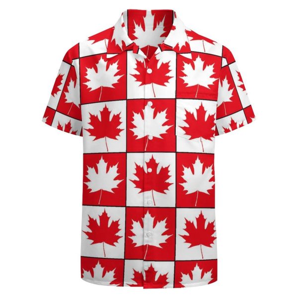 Canada Day Maple Leaf Button Down Shirt Men Short Sleeve T Shirts Casual Tee Summer Top
