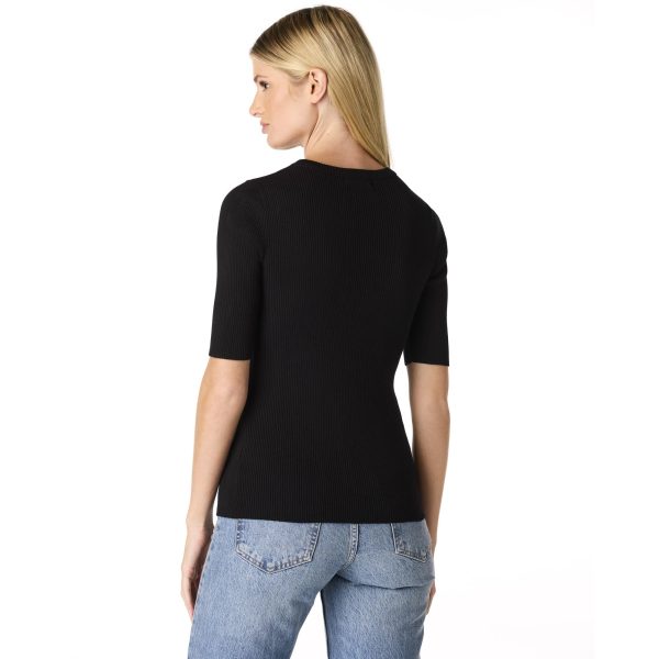 Women's Crewneck Ribbed Sweater Elbow-Length Sleeve Top, Layering Piece, Casual & Versatile- Papyrus, S