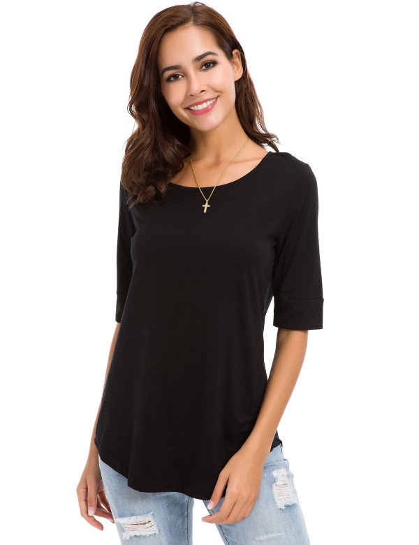 Womens Cotton Tops Summer Casual Fitted T Shirt Half Sleeve Tunic Comfy Tee