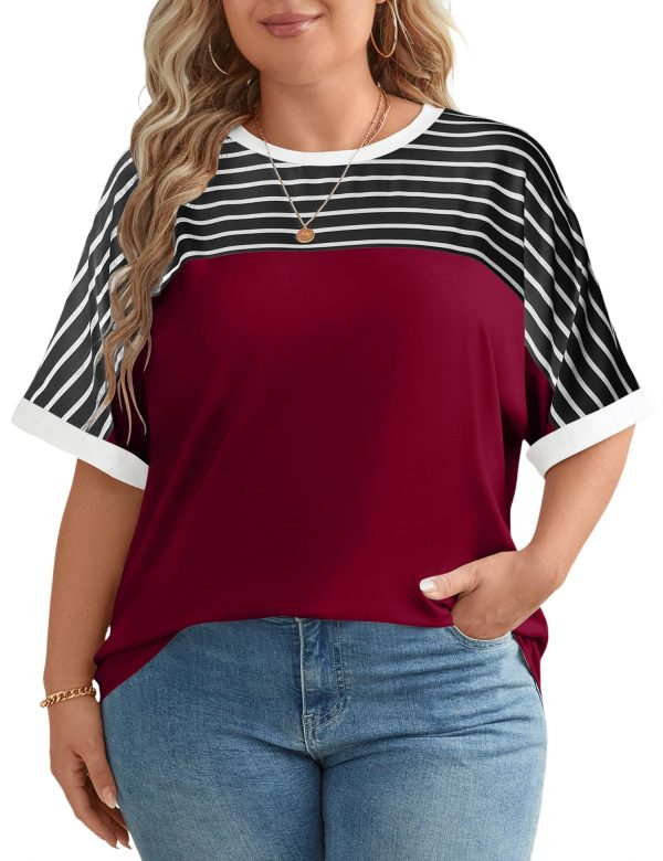 Womens Plus Size Tops Short Sleeve Summer T-Shirts Crewneck Loose Casual Tunic Blouse L - 5XL