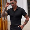 Stretch Dress Shirts for Men Short Sleeve Slim Fit Casual Button Down Shirts Muscle Fit Men's Dress Shirts