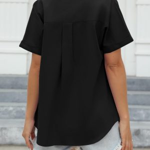 100% Cotton Short Sleeve Shirts for Women Button Down Shirt Womens Blouses Casual Summer Tops with Pockets