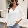 Women's V Neck 3/4 Sleeve Tops Casual Shirts Basic Summer Tees