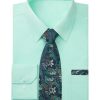 Men's Solid Long Sleeve Dress Shirt with Matching Tie and Handkerchief Set Classic Button Down Formal Business Shirts