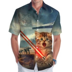 Cat Lovers Hawaiian Shirt for Men Women, Unisex Animal Print Button Down Shirt, Cat Print Shirt Short Sleeve for Adult