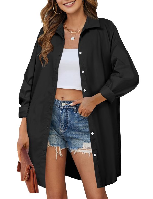 Women Oversized Button Down Shirts Boyfriend Long Sleeve Blouse Collared Tops