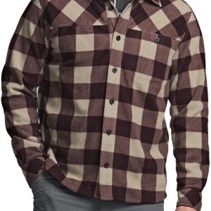 Men's Long Sleeve Heavyweight Fleece Shirts, Plaid Button Up Shirt, Warm Outdoor Casual Shirt with Pockets