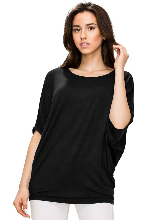Women's Scoop Neck Half Sleeve Batwing Dolman Top - Plus Size