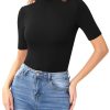 Women's Mock Turtle Neck Slim Fit Half Elbow Short 3/4 Short Long Sleeve T Shirts Tight Tops Tee