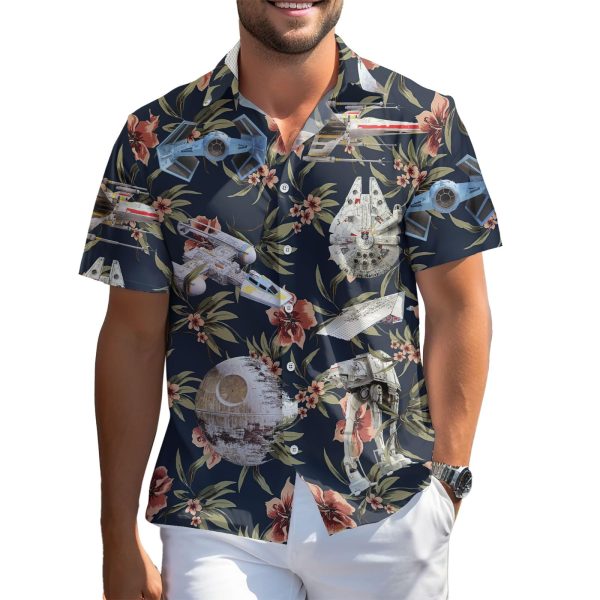 Wars Movie Hawaiian Shirt, Space Button Short Sleeve Top, Warship Themed