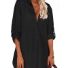 Women Boyfriend Shirts Button Down Long Sleeve Blouse Cuffed Sleeve Collared Shirt