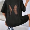 Women's Oversized Butterfly Back Cut Out Tee Tops Y2k Half Sleeve Crew Neck T Shirt