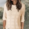 Women's Casual Short Sleeve Loose Tunic Tops Lightweight Crochet Knit Summer Sweaters Blouses