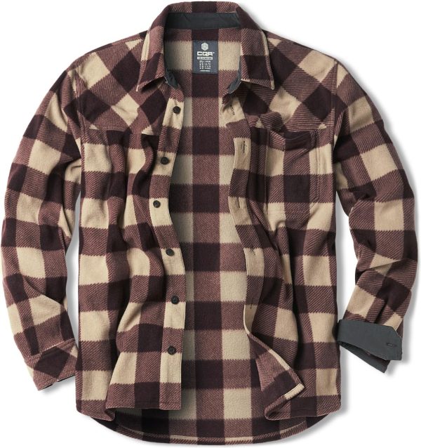 Men's Long Sleeve Heavyweight Fleece Shirts, Plaid Button Up Shirt, Warm Outdoor Casual Shirt with Pockets
