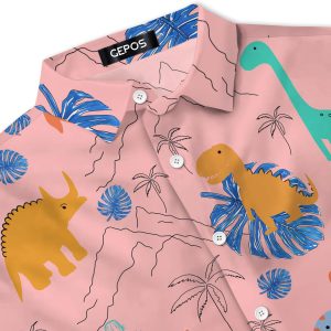 Dinosaur Short Sleeve Hawaiian Shirt, Funny Animal Print Casual Button Shirt, Summer Gifts, Birthday Gifts