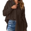 Womens Casual Button Down V Neck Shirts Raglan Long Sleeve Loose Fit Collared Work Blouses Tops with Pocket