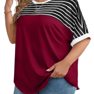 Womens Plus Size Tops Short Sleeve Summer T-Shirts Crewneck Loose Casual Tunic Blouse L - 5XL