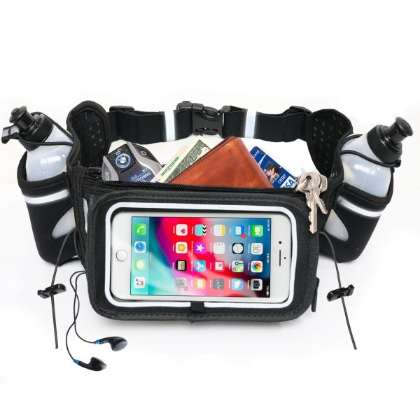 No.1 Hydration Belt by - Premium Running Fuel Belt w/2 BPA-Free 10 oz Water Bottles, Tilt-Up Pocket w/Touchscreen-Ready Cover -