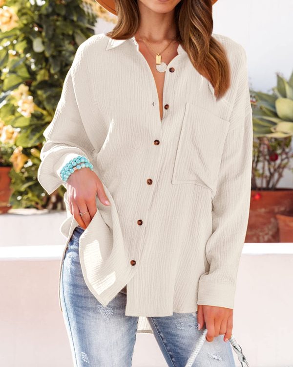 Casual Shirts for Women Long Sleeve Button Down Blouses Fall 2024 Solid Color Trendy Tops with Pocket
