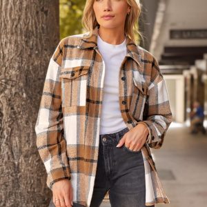 Womens Fall Outfits Fashion Clothes Shackets Flannel Plaid Button Down Long Sleeve Shirts Jackets