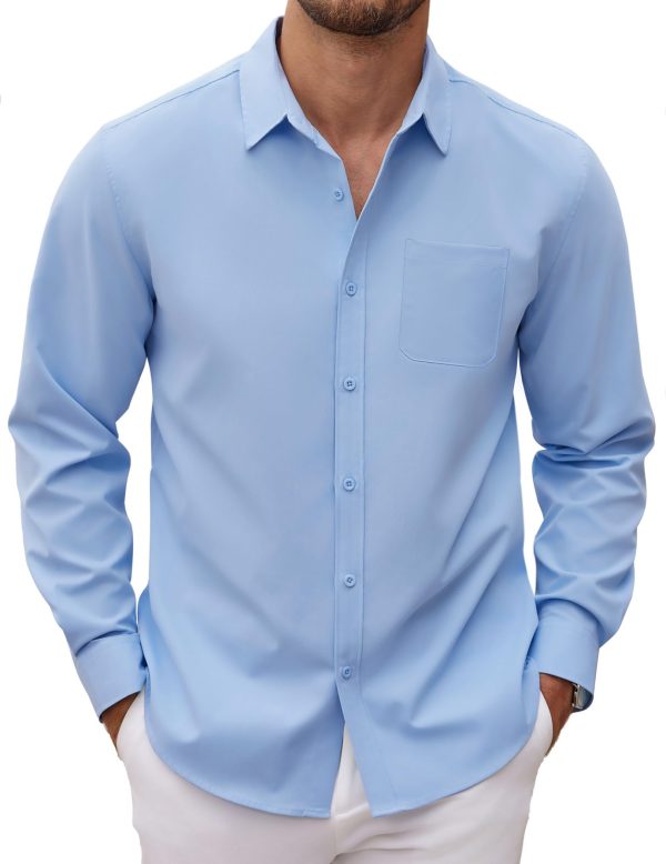 Men's Long Sleeve Button Down Dress Shirts Casual Business Casual Shirt Wrinkle Free Untucked Shirts