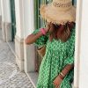 Womens Loose Fit Casual Summer V Neck Half Sleeve Bohemian Geometric Pattern Maxi Long Dresses