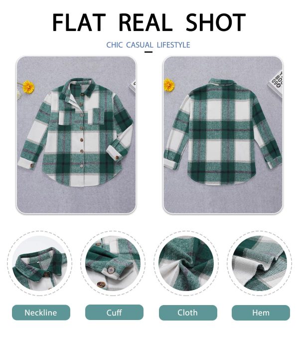 Women's Brushed Plaid Shirts Long Sleeve Flannel Lapel Button Down Cardigan Boyfriend Shacket Jacket Coats
