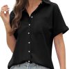 100% Cotton Short Sleeve Shirts for Women Button Down Shirt Womens Blouses Casual Summer Tops with Pockets