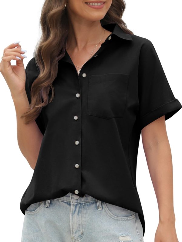 100% Cotton Short Sleeve Shirts for Women Button Down Shirt Womens Blouses Casual Summer Tops with Pockets