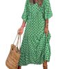 Womens Loose Fit Casual Summer V Neck Half Sleeve Bohemian Geometric Pattern Maxi Long Dresses