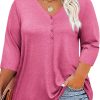 Women Plus Size Tops V Neck 3/4 Sleeve Casual T Shirts Loose Basic Tunic Tees