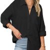 Womens Button Down Shirts Long Sleeve Cotton Gauze Tops Casual Collared Blouses Loose Fit