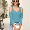 Women's V Neck 3/4 Sleeve Shirts Cold Shoulder Tops Basic Summer Tees