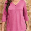 Women Plus Size Tops V Neck 3/4 Sleeve Casual T Shirts Loose Basic Tunic Tees