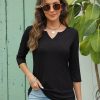 Womens V Neck 3/4 Sleeve T-Shirts Solid Color Casual Basic Tops Summer 2024 Tees Blouses Loose Fit Pullover 2024