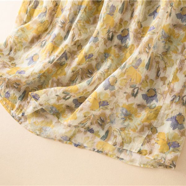 Women Boho Floral Cotton Linen Button Down Shirt Dress with Belt Summer Half Sleeve Lapel Casual Dressy Tunic Dress