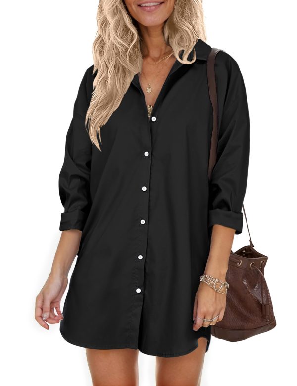 Women Oversized Button Down Shirts Boyfriend Long Sleeve Blouse Collared Tops