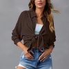 Womens Casual Button Down V Neck Shirts Raglan Long Sleeve Loose Fit Collared Work Blouses Tops with Pocket