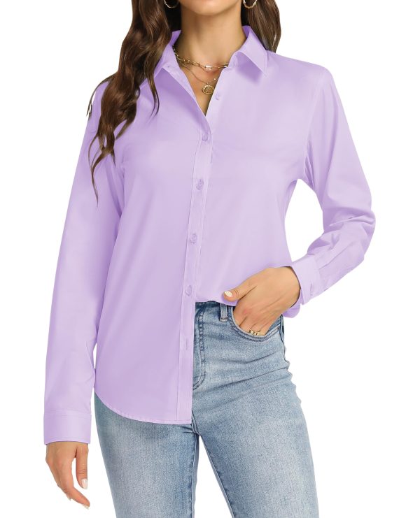 Womens Button Down Shirt Long Sleeve Dress Shirts Stretch Solid Work Blouse Collared Shirts for Business Office