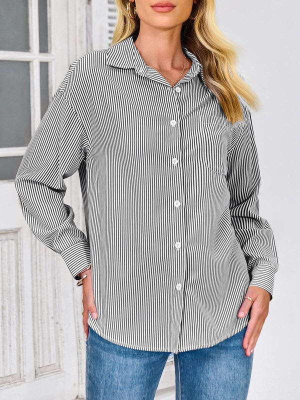 Womens Button Down Shirts Striped Long Sleeve Casual Collared Office Business Work Spring Blouses Tops