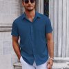 Mens Short Sleeve Button Down Shirts Casual Summer Shirt Untucked Dress Shirts
